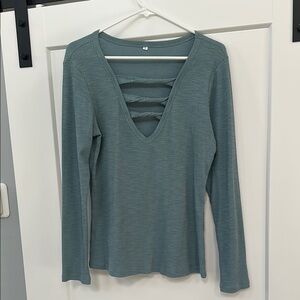 Women’s Strappy V-Neck Long Sleeve Top - Sage Green